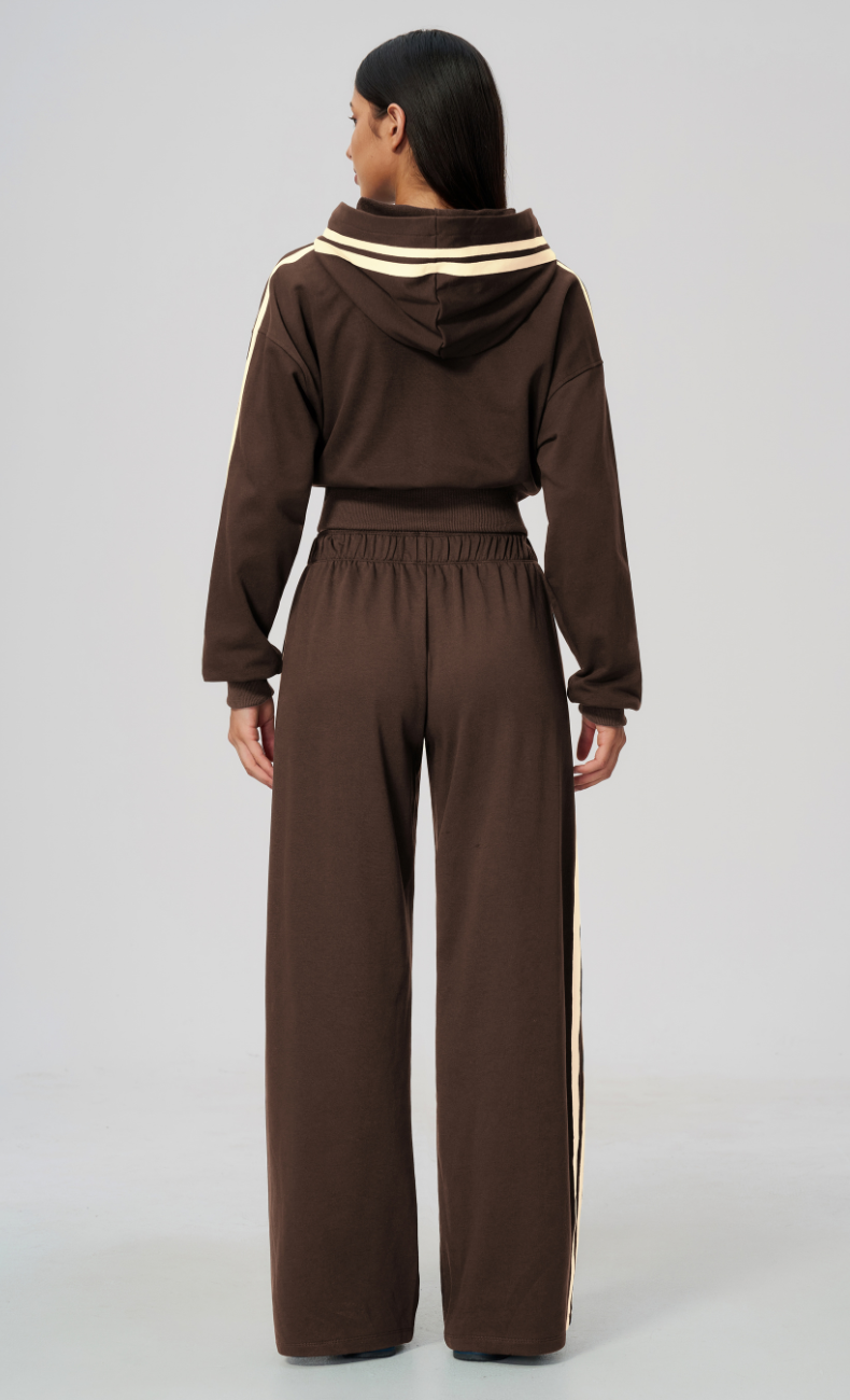 Veronica Cotton Side Stripe Hoodie & Wide Leg Sweatpants Set