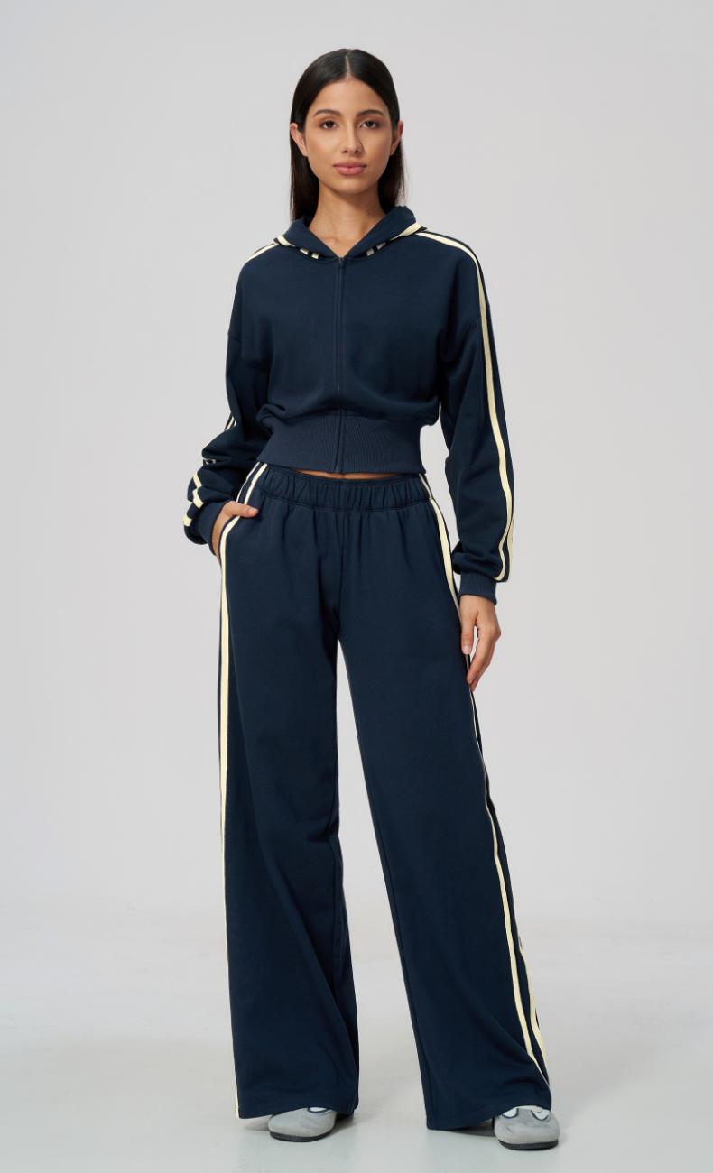 Veronica Cotton Side Stripe Hoodie & Wide Leg Sweatpants Set