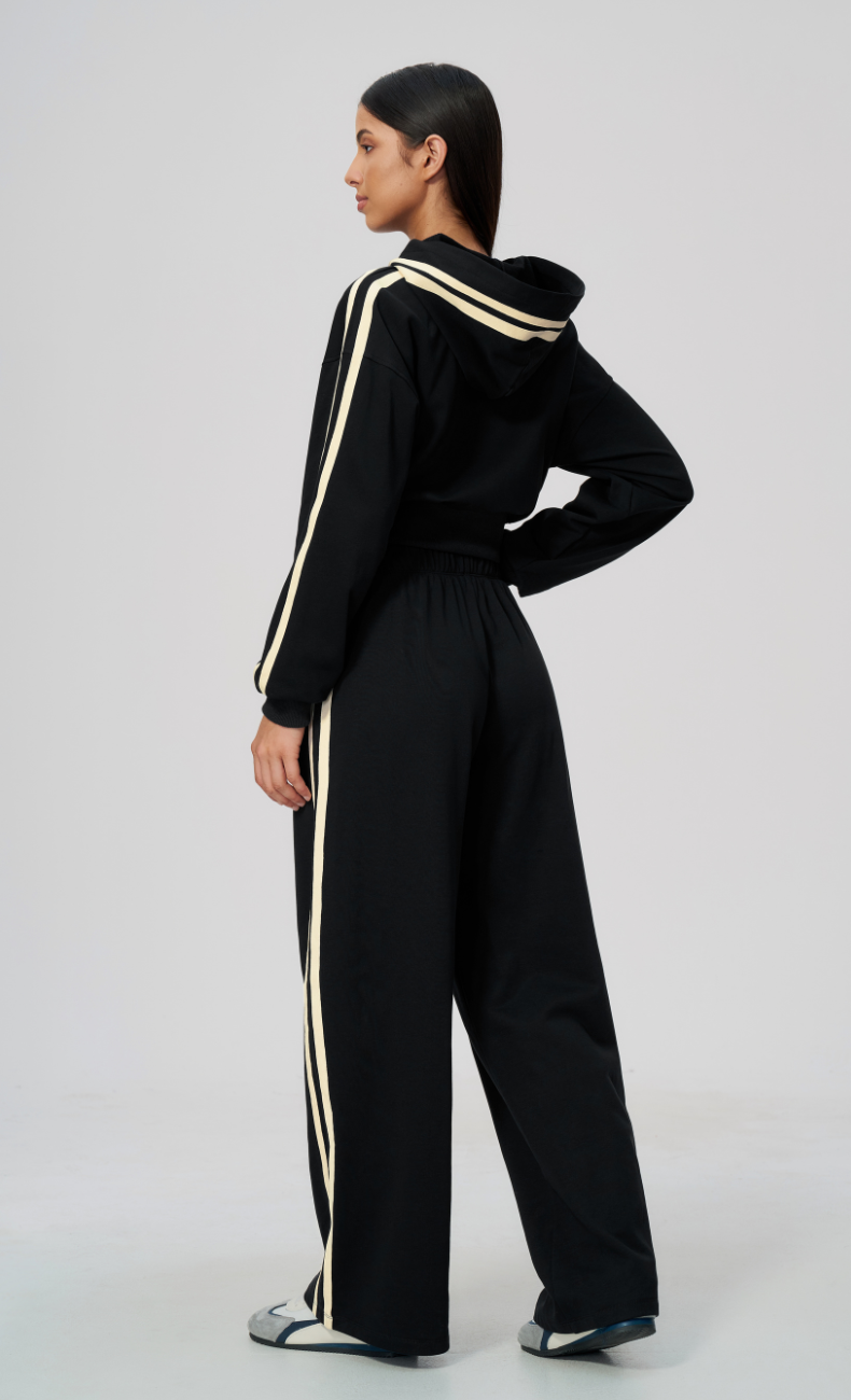 Veronica Cotton Side Stripe Hoodie & Wide Leg Sweatpants Set
