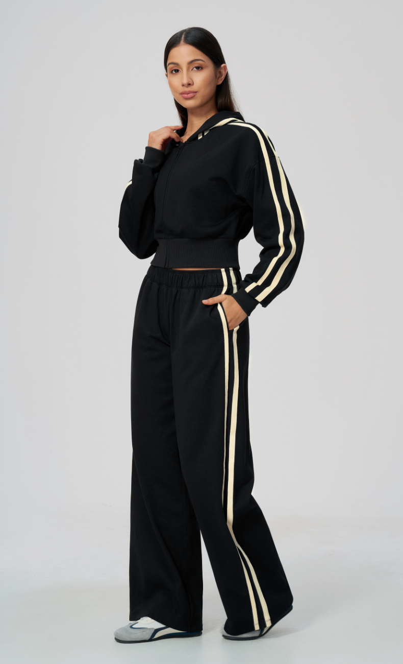Veronica Cotton Side Stripe Hoodie & Wide Leg Sweatpants Set
