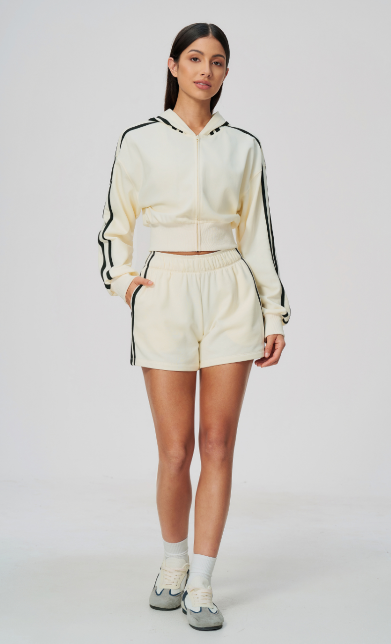 Veronica Cotton Side Stripe Hoodie & Sweat Shorts Set