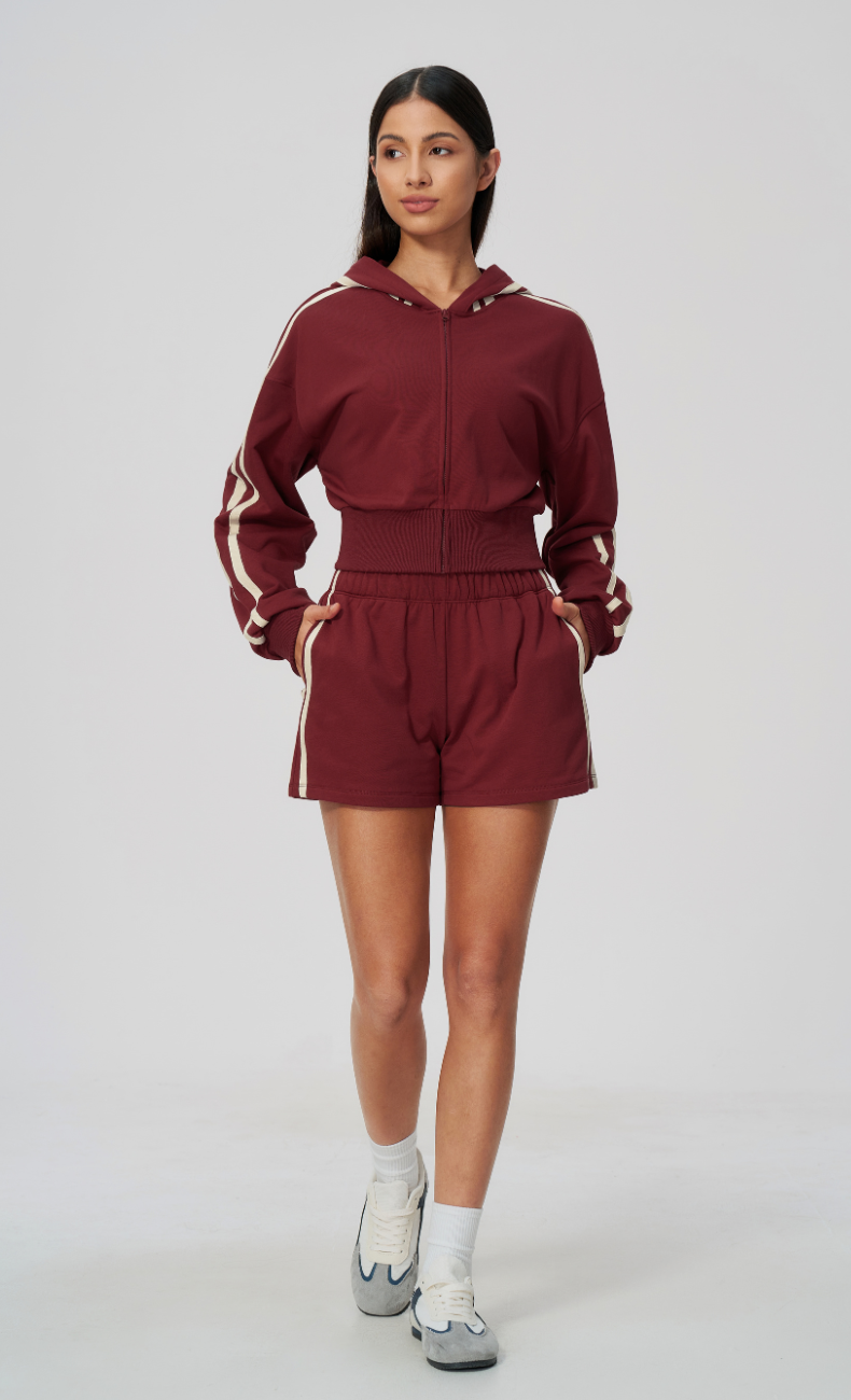 Veronica Cotton Side Stripe Hoodie & Sweat Shorts Set
