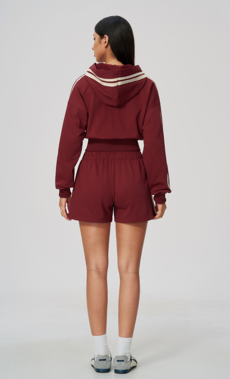 Veronica Cotton Side Stripe Hoodie & Sweat Shorts Set