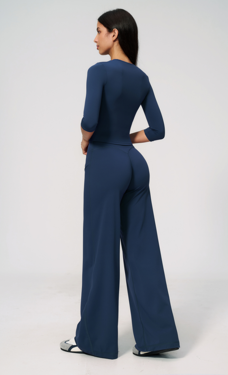 Alexandra 3/4 Sleeve Wide Leg Pants Workout Set