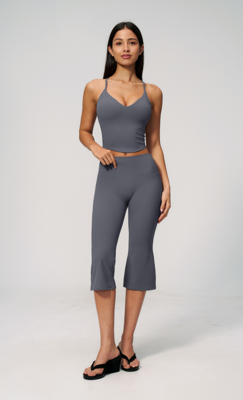 Leah V-Neck Cami Capri Flare Workout Set
