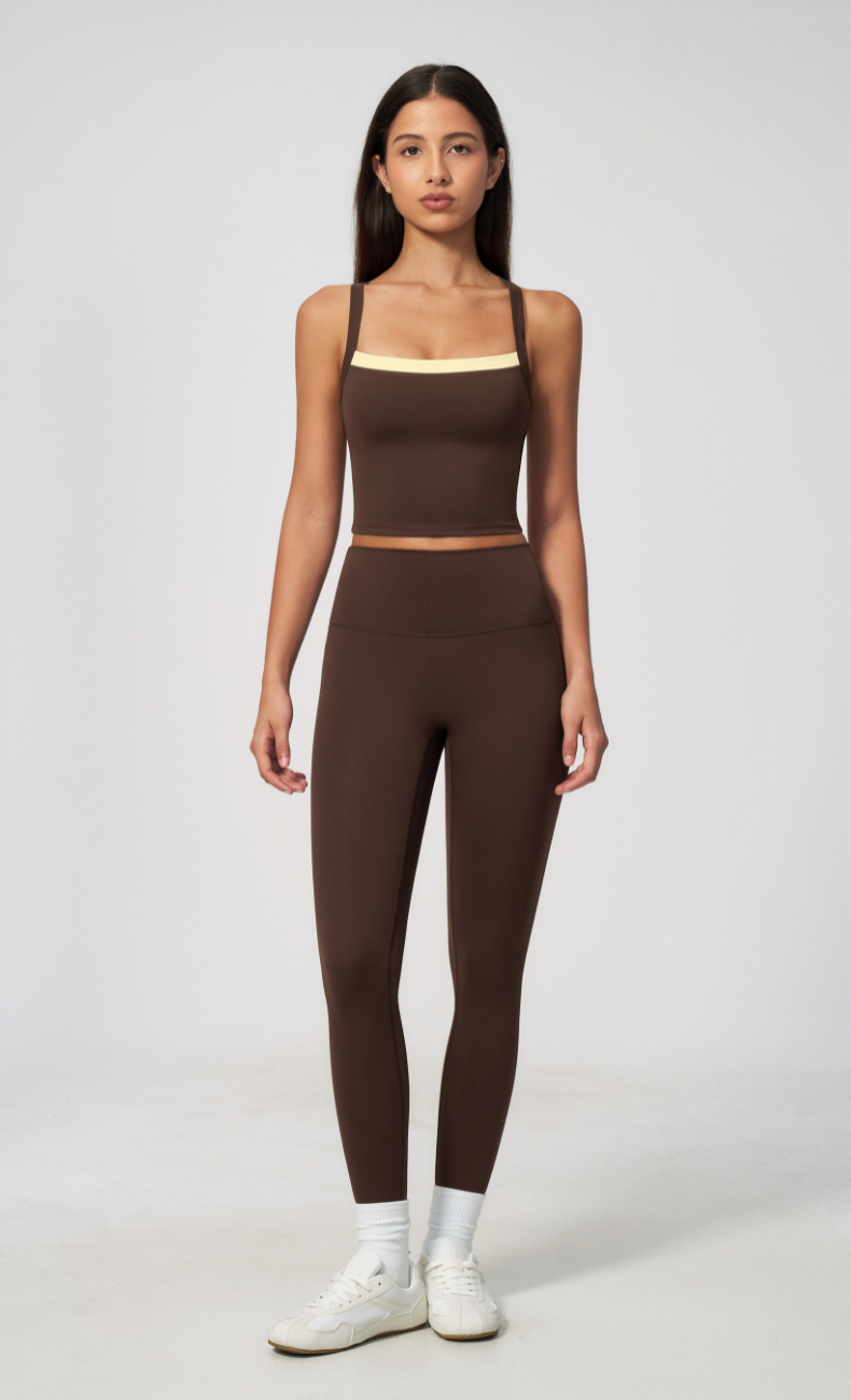 Darcy Contrast Trim Cross Back Leggings Workout Set