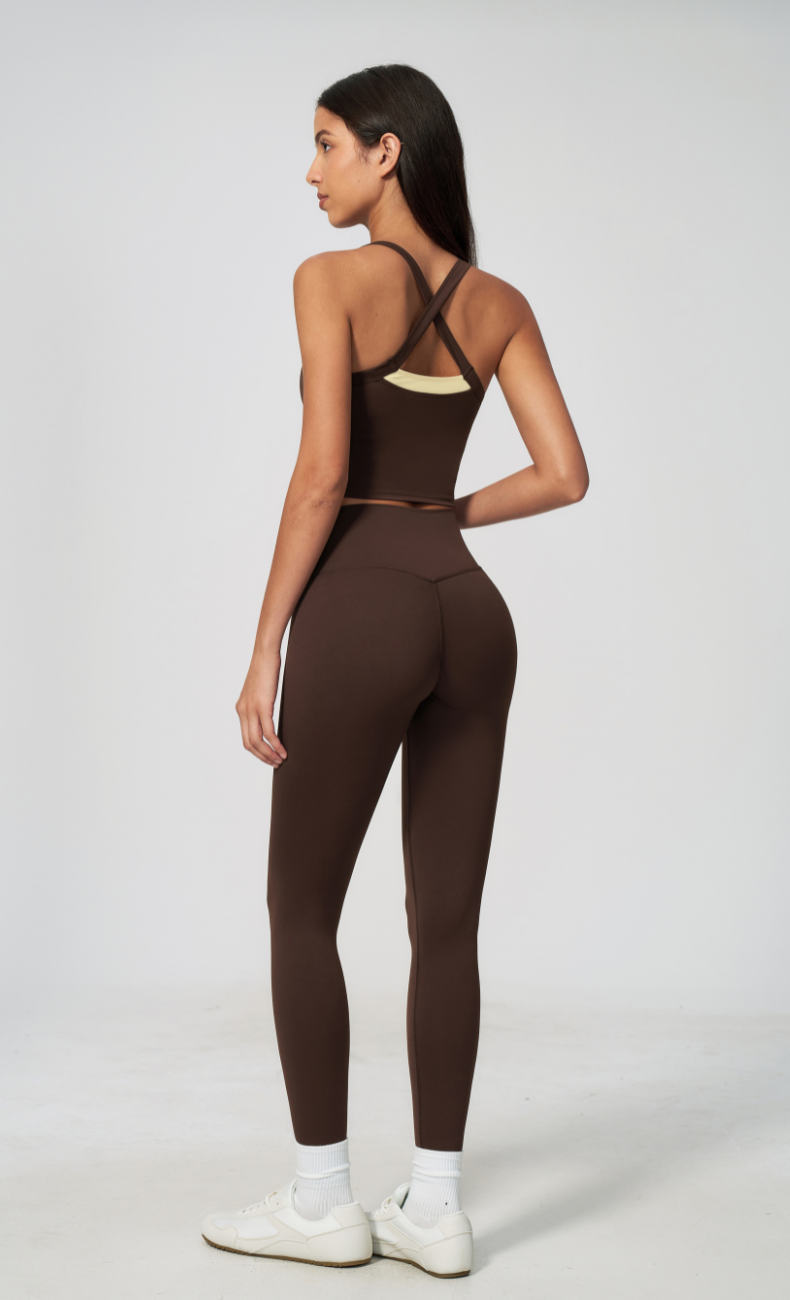 Darcy Contrast Trim Cross Back Leggings Workout Set