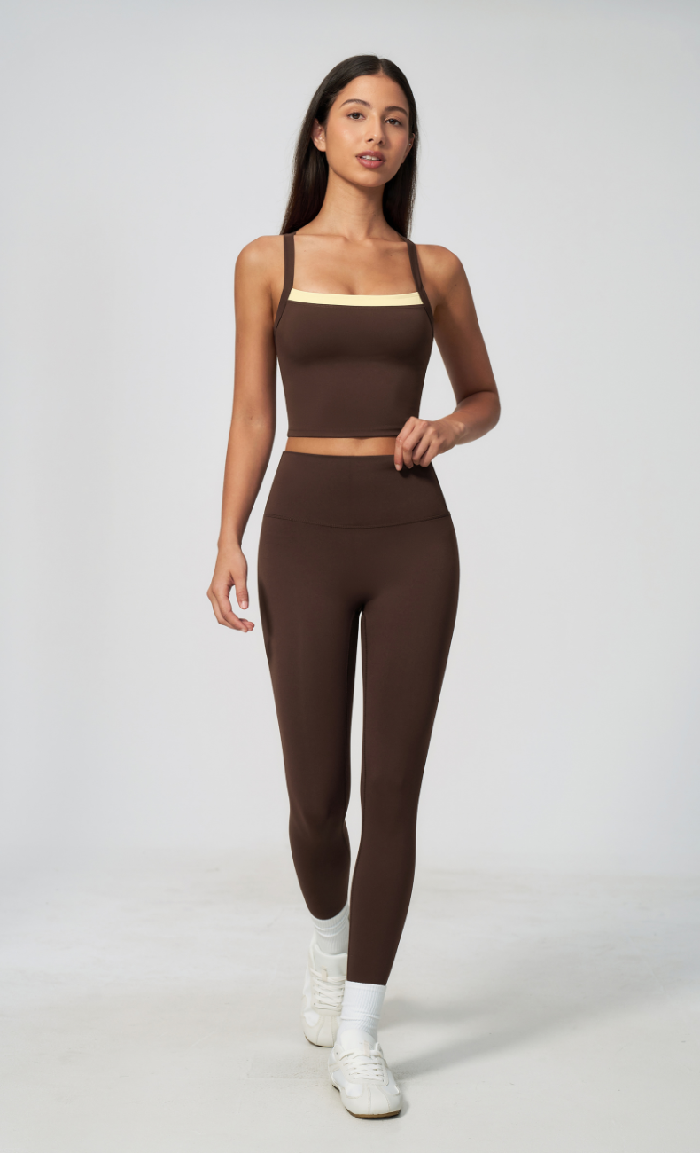 Darcy Contrast Trim Cross Back Leggings Workout Set
