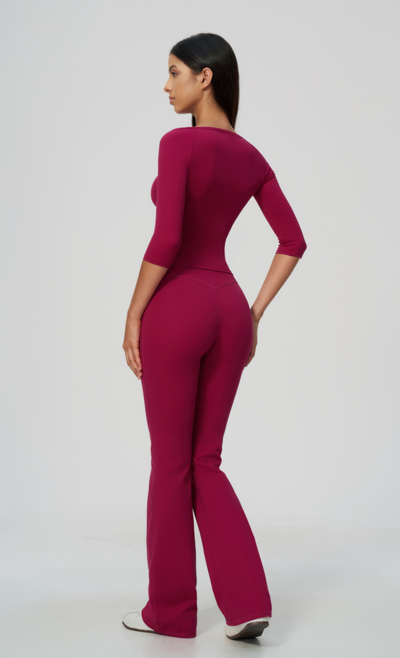 Dolce Scoop Neck 3/4 Sleeve Flare Leggings Workout Set