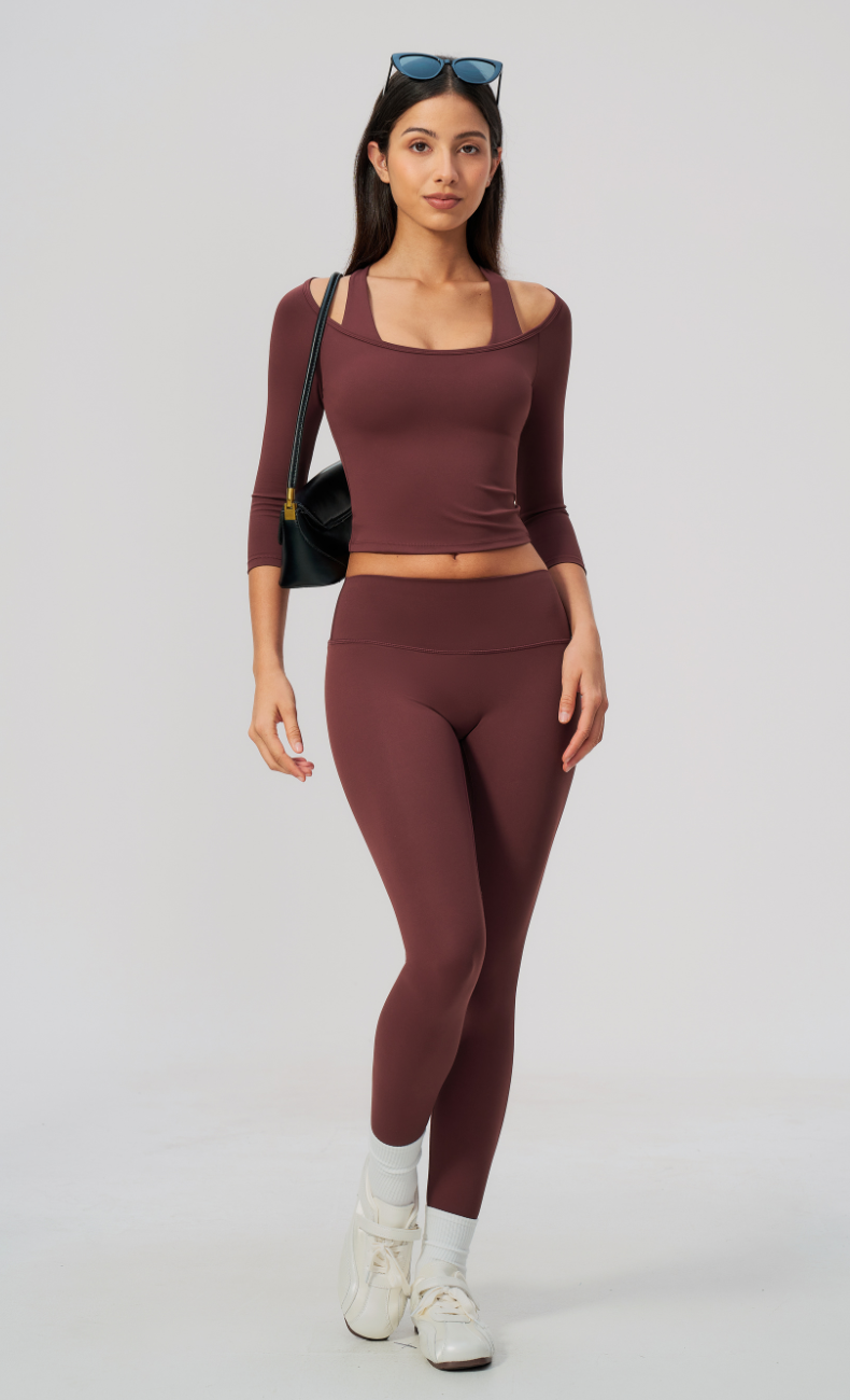 Lauren Ballet Neck 3/4 Sleeve High Waisted Leggings Workout Set