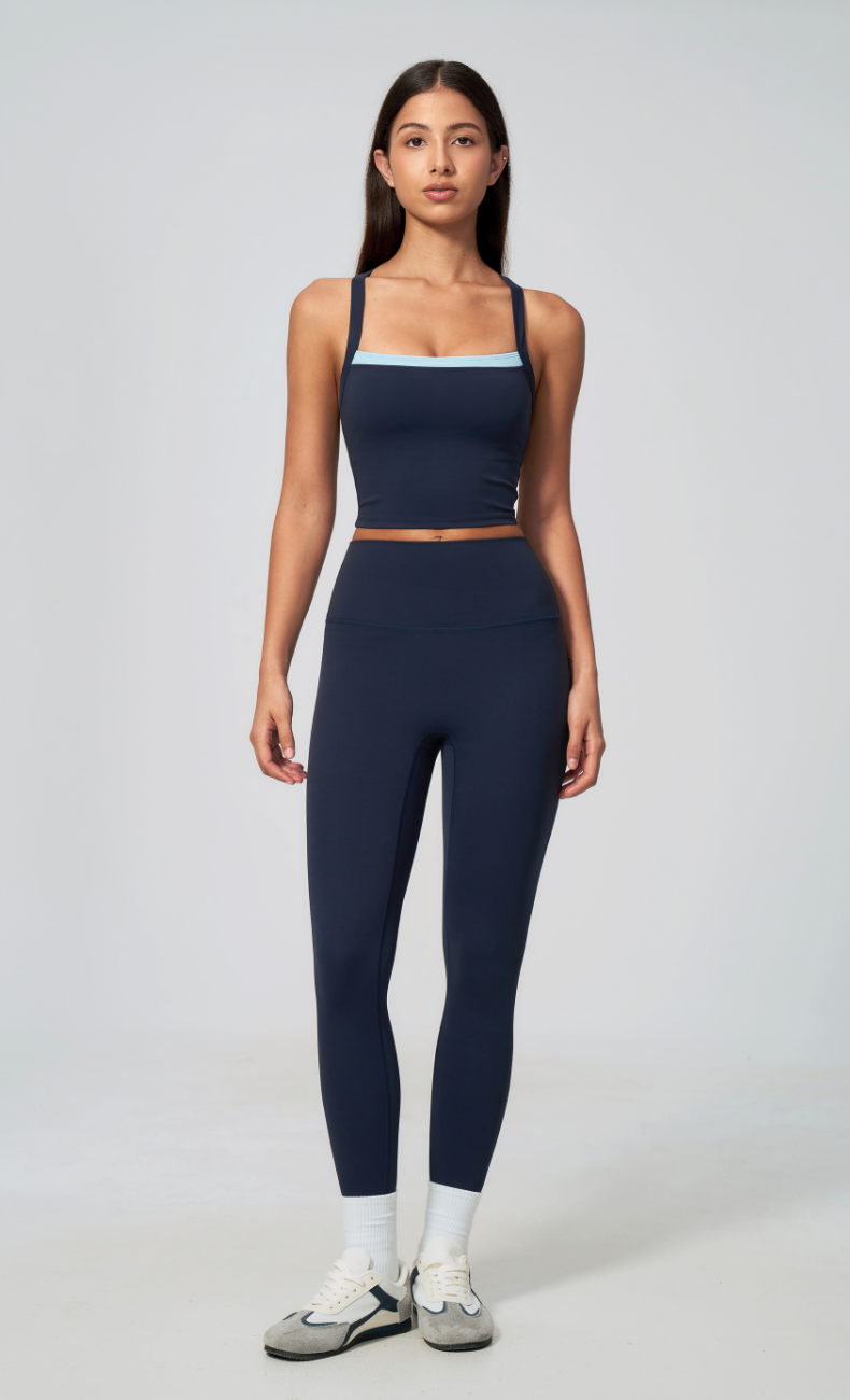 Darcy Contrast Trim Cross Back Leggings Workout Set