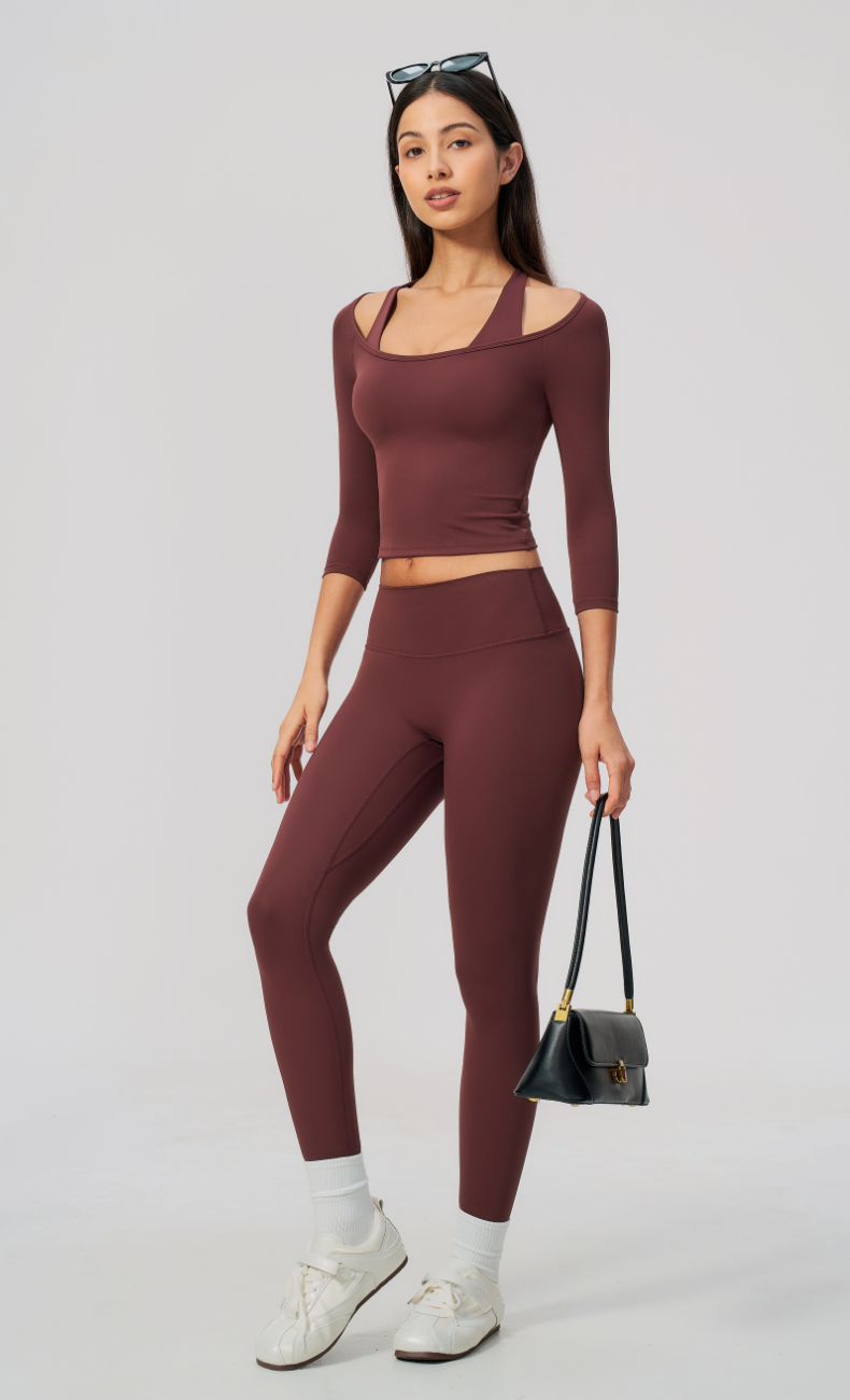 Lauren Ballet Neck 3/4 Sleeve High Waisted Leggings Workout Set