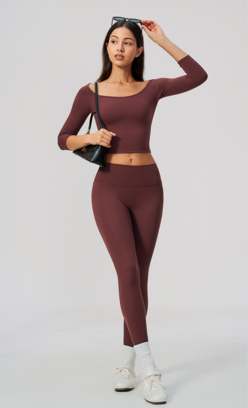 Lauren Ballet Neck 3/4 Sleeve High Waisted Leggings Workout Set
