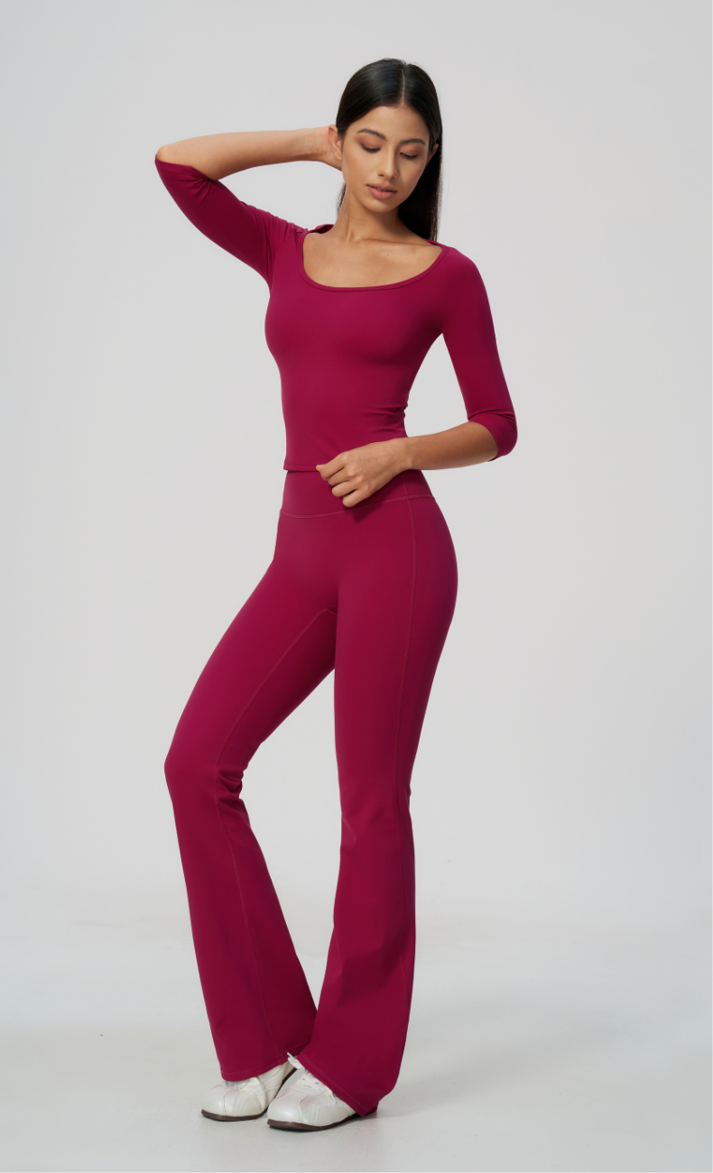 Dolce Scoop Neck 3/4 Sleeve Flare Leggings Workout Set