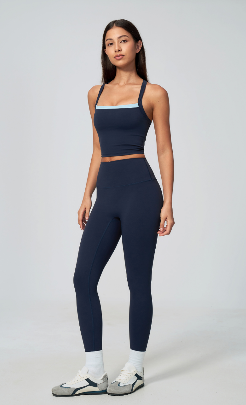 Darcy Contrast Trim Cross Back Leggings Workout Set