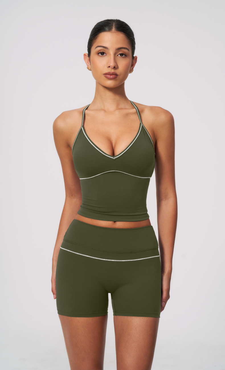 Arielle V-Neck Cami High Waist Shorts Workout Set