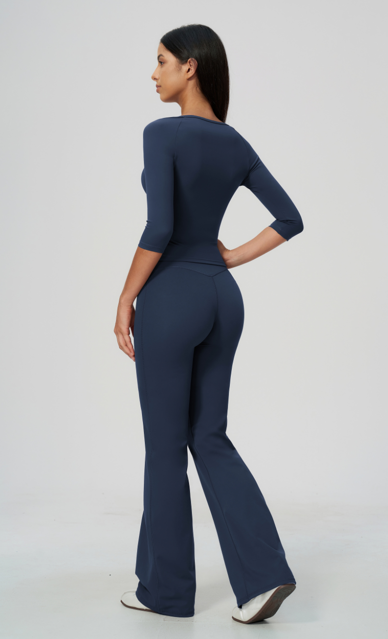 Dolce Scoop Neck 3/4 Sleeve Flare Leggings Workout Set