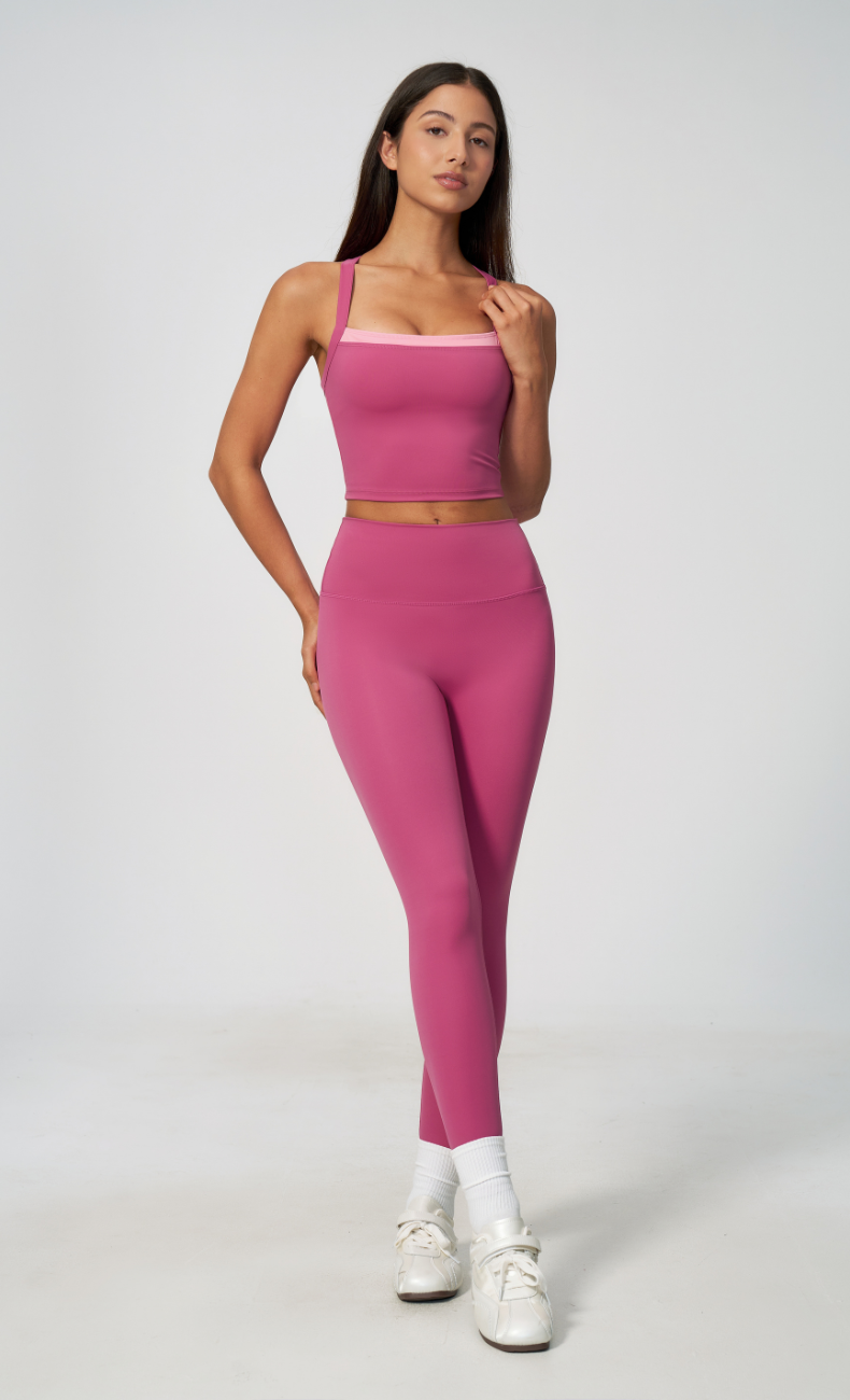 Darcy Contrast Trim Cross Back Leggings Workout Set