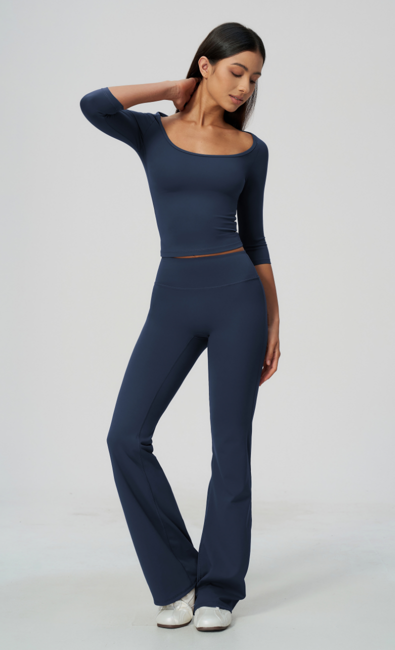 Dolce Scoop Neck 3/4 Sleeve Flare Leggings Workout Set