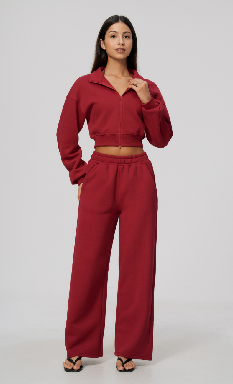Hailey Cotton Blend Cropped Jacket & Wide Leg Sweatpants Set
