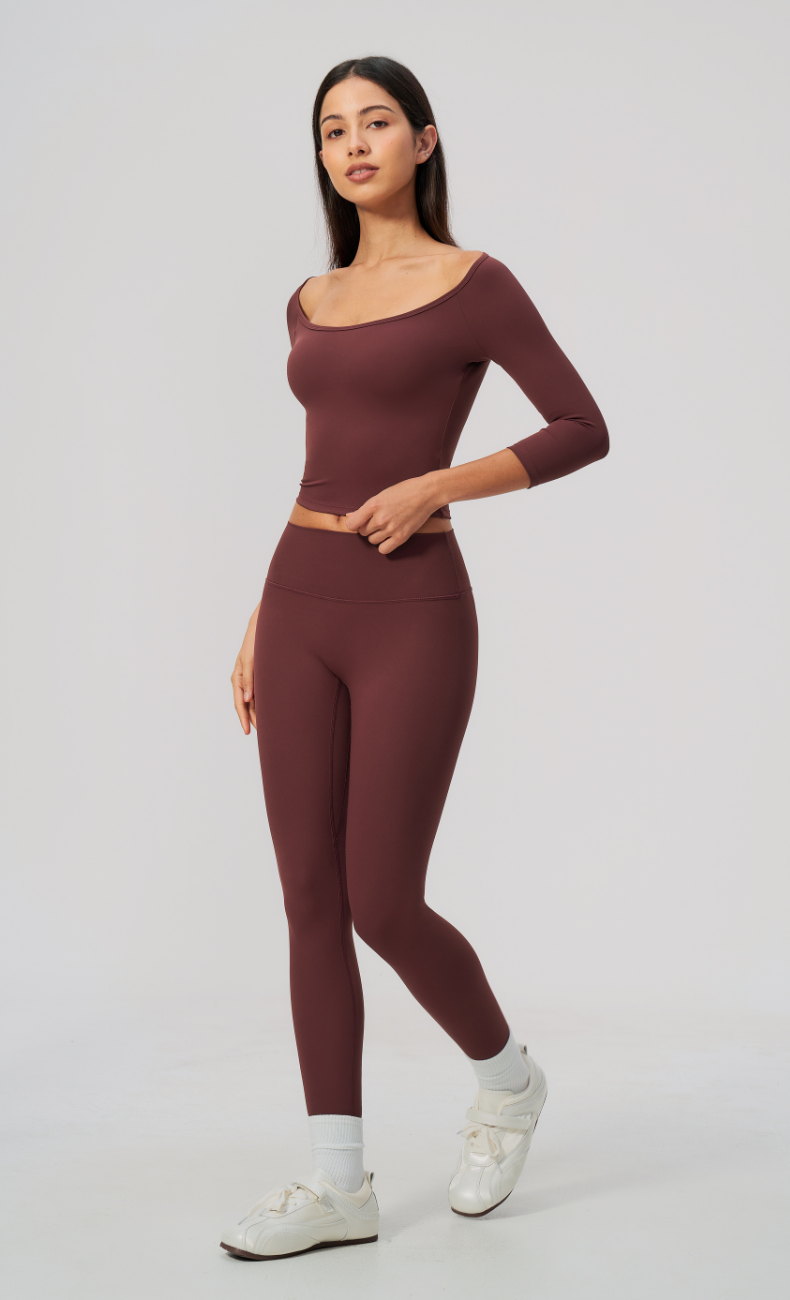 Lauren Ballet Neck 3/4 Sleeve High Waisted Leggings Workout Set