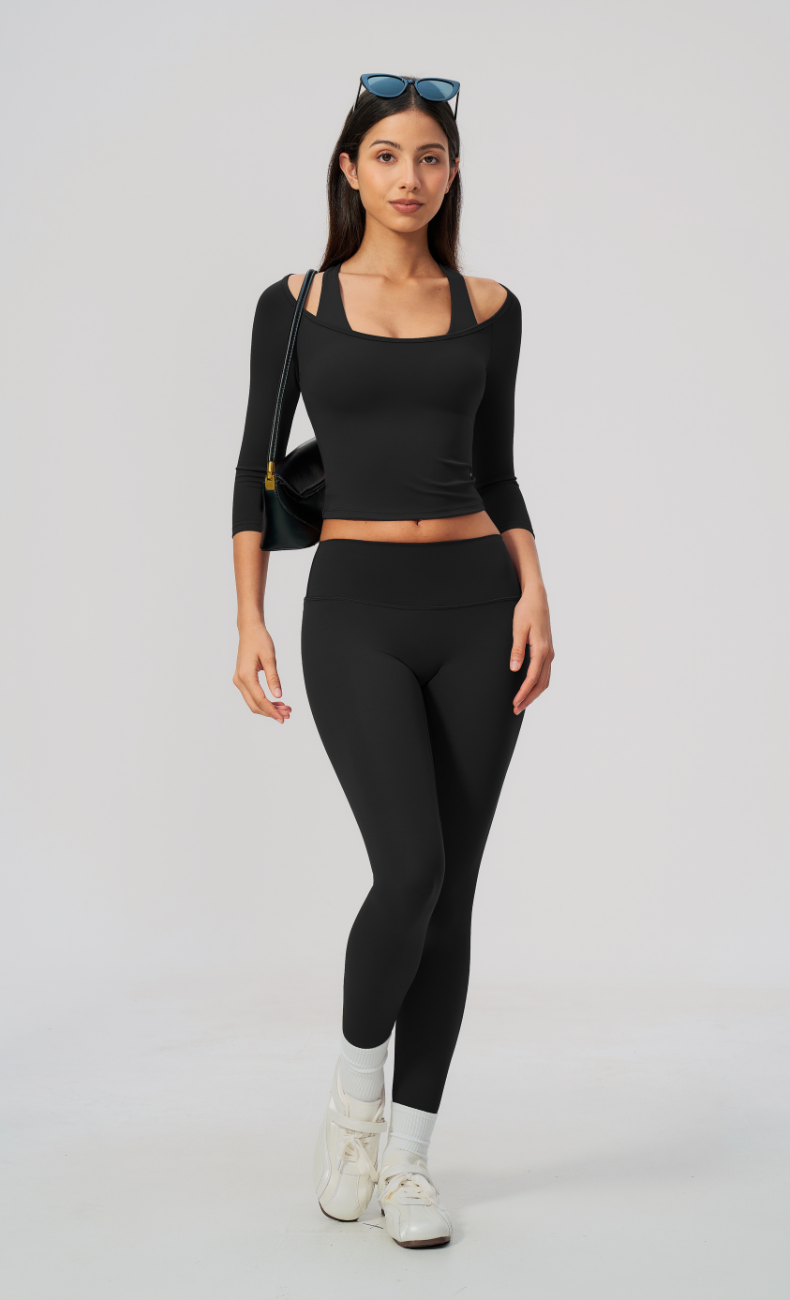 Lauren Ballet Neck 3/4 Sleeve High Waisted Leggings Workout Set