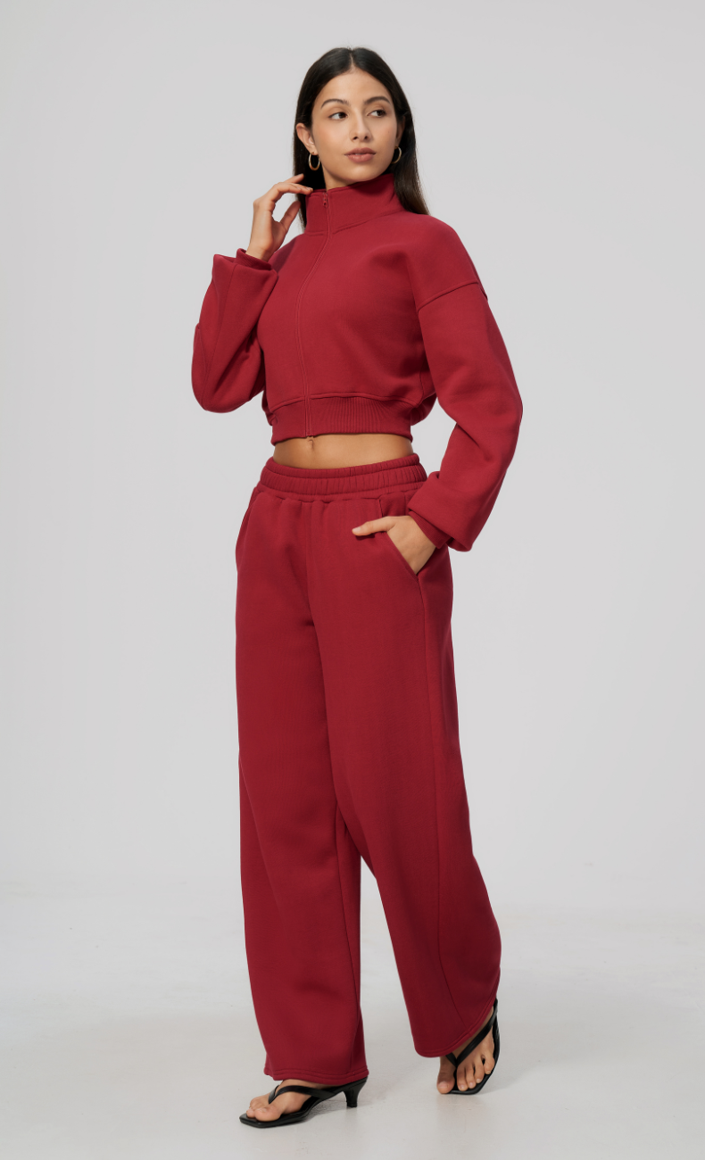 Hailey Cotton Blend Cropped Jacket & Wide Leg Sweatpants Set