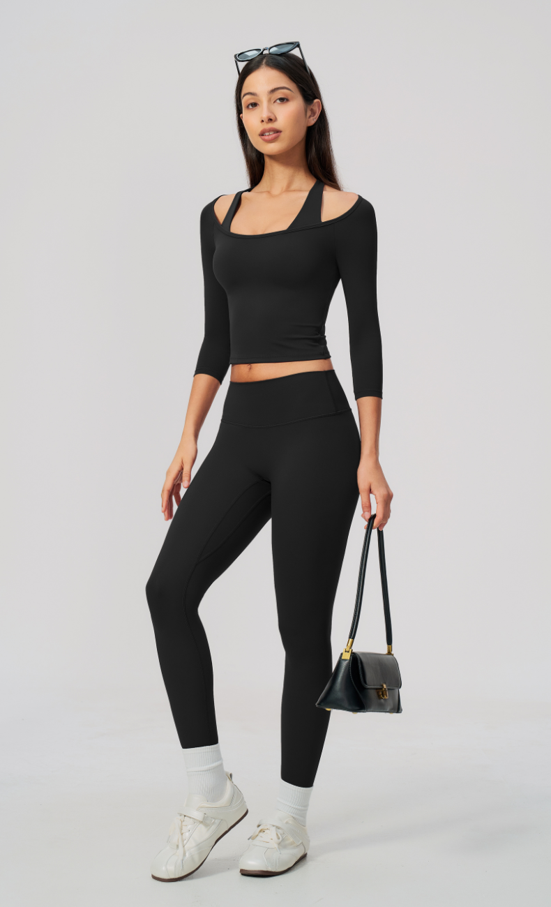 Lauren Ballet Neck 3/4 Sleeve High Waisted Leggings Workout Set