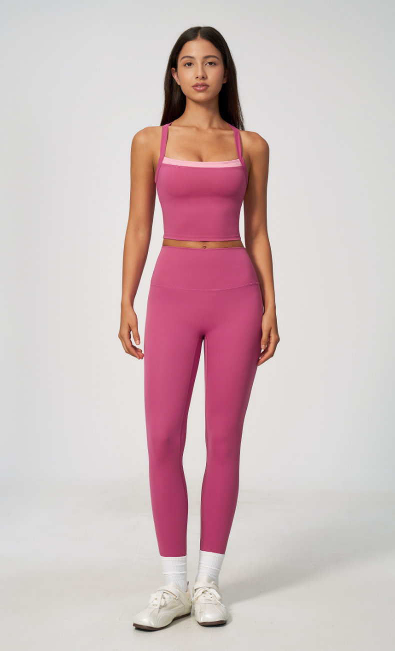 Darcy Contrast Trim Cross Back Leggings Workout Set