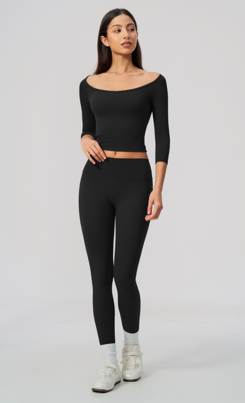 Lauren Ballet Neck 3/4 Sleeve High Waisted Leggings Workout Set