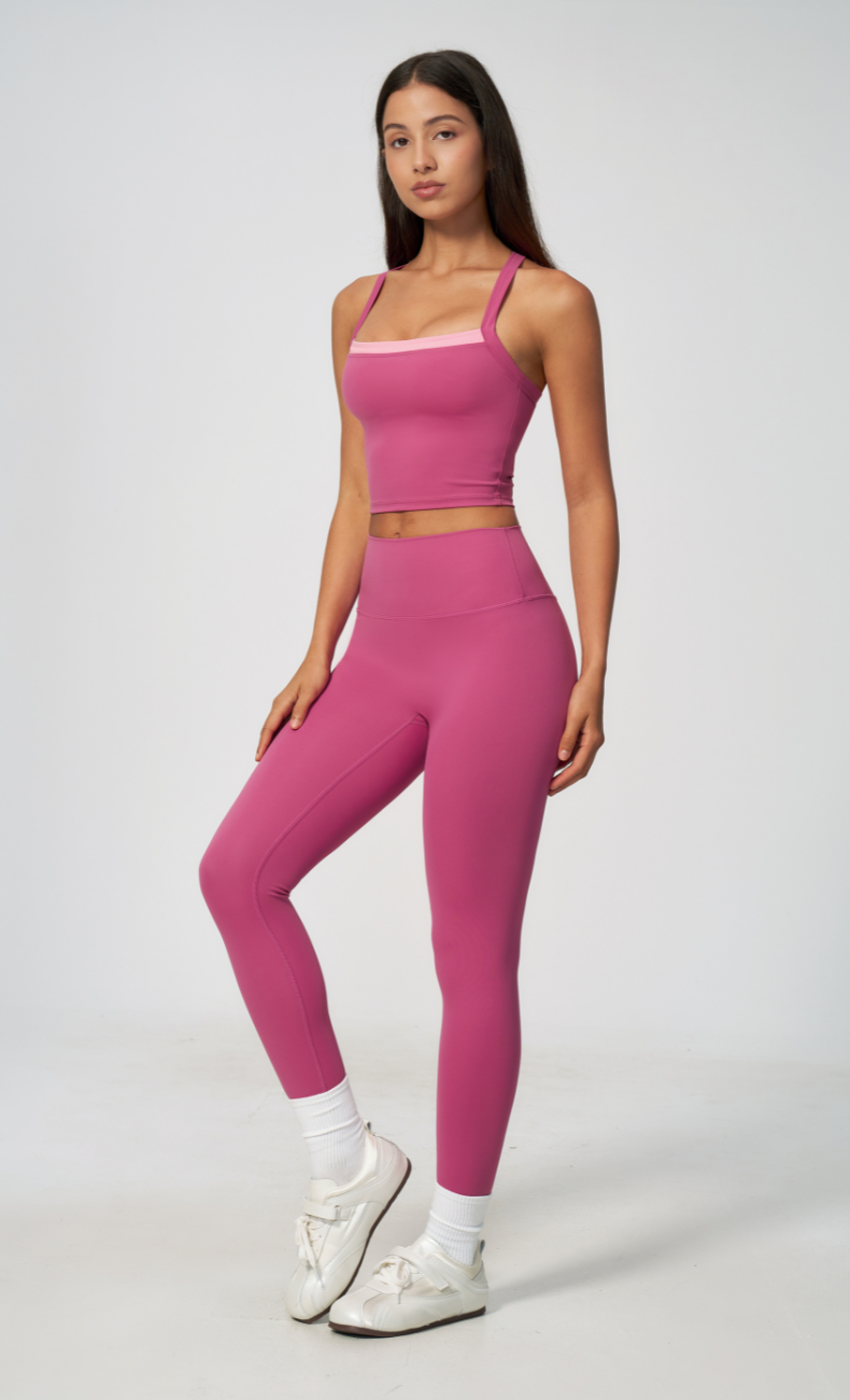Darcy Contrast Trim Cross Back Leggings Workout Set