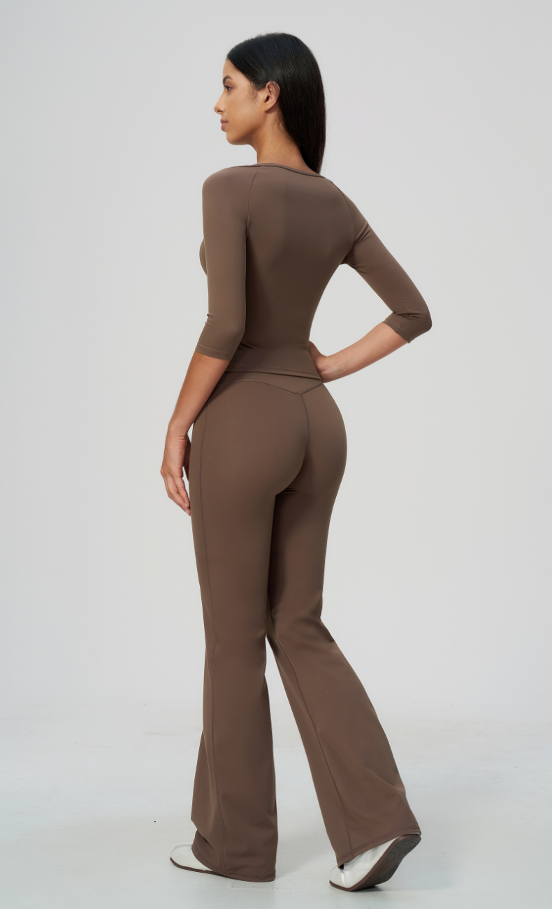 Dolce Scoop Neck 3/4 Sleeve Flare Leggings Workout Set