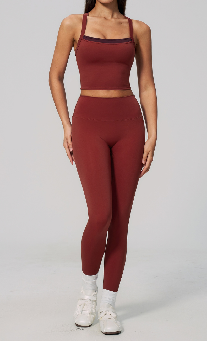 Darcy Contrast Trim Cross Back Leggings Workout Set
