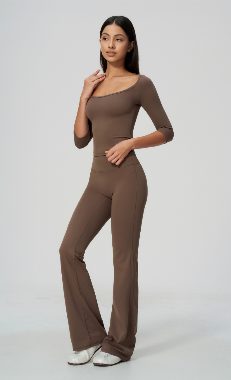 Dolce Scoop Neck 3/4 Sleeve Flare Leggings Workout Set