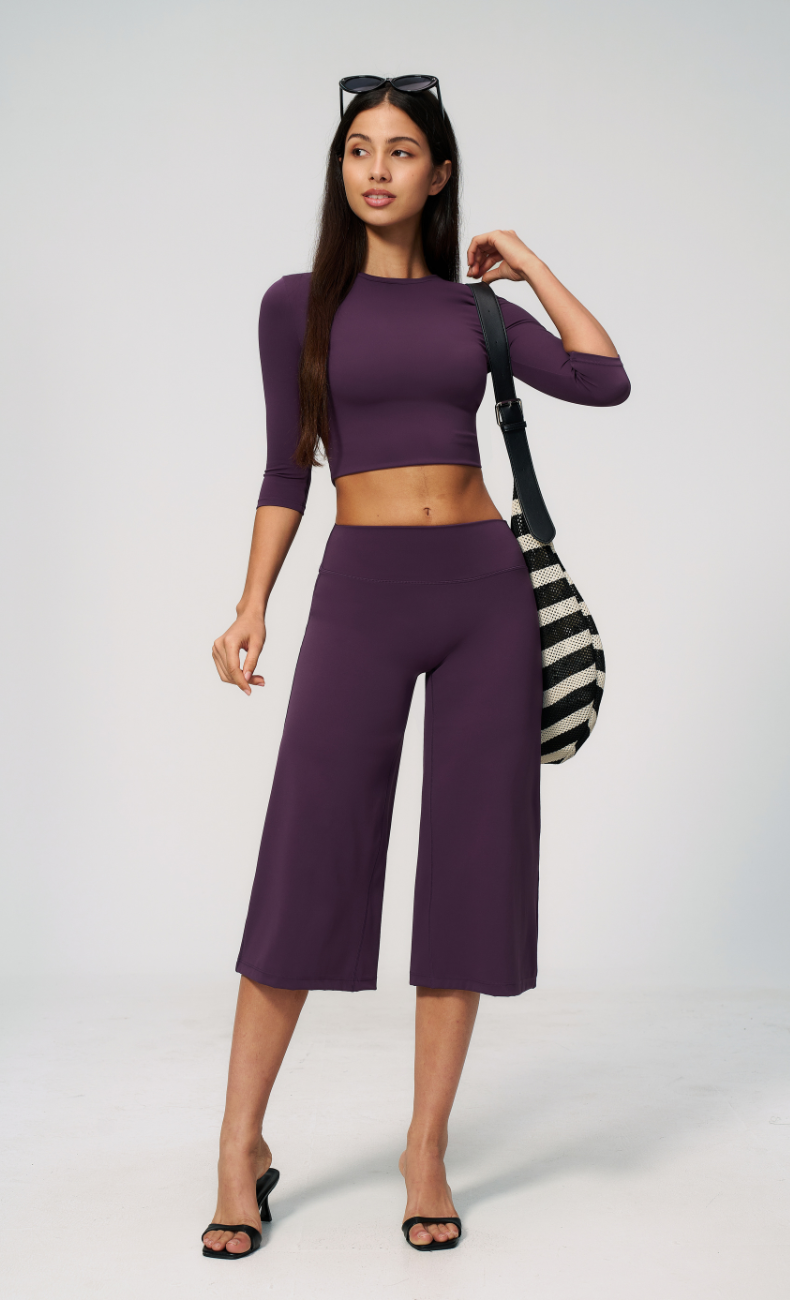 Alexandra 3/4 Sleeve Wide Leg Capri Workout Set