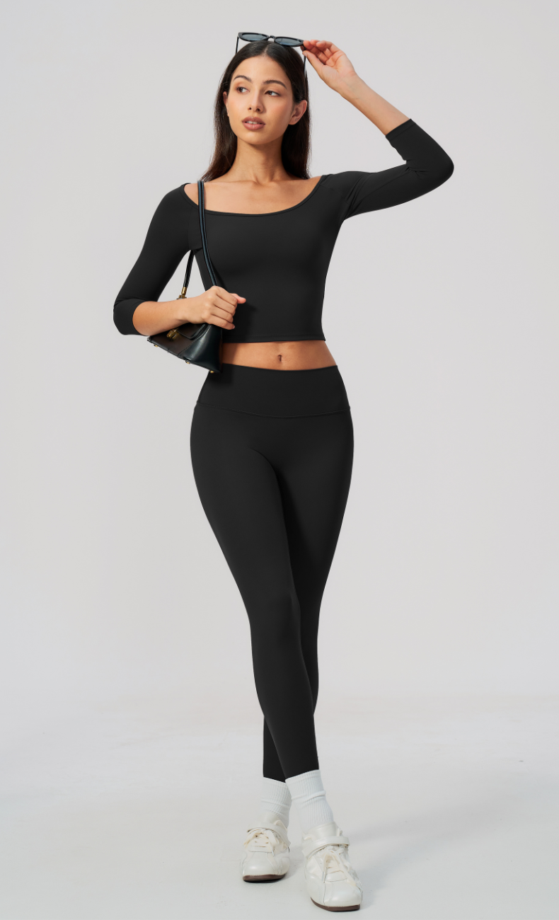 Lauren Ballet Neck 3/4 Sleeve High Waisted Leggings Workout Set