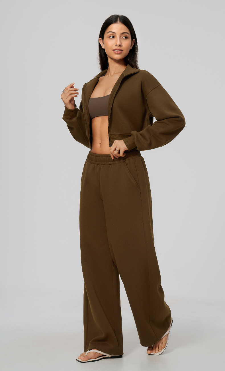 Hailey Cotton Blend Cropped Jacket & Wide Leg Sweatpants Set