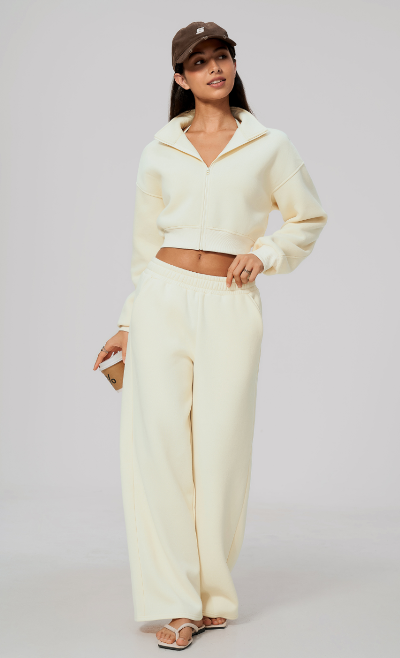 Hailey Cotton Blend Cropped Jacket & Wide Leg Sweatpants Set