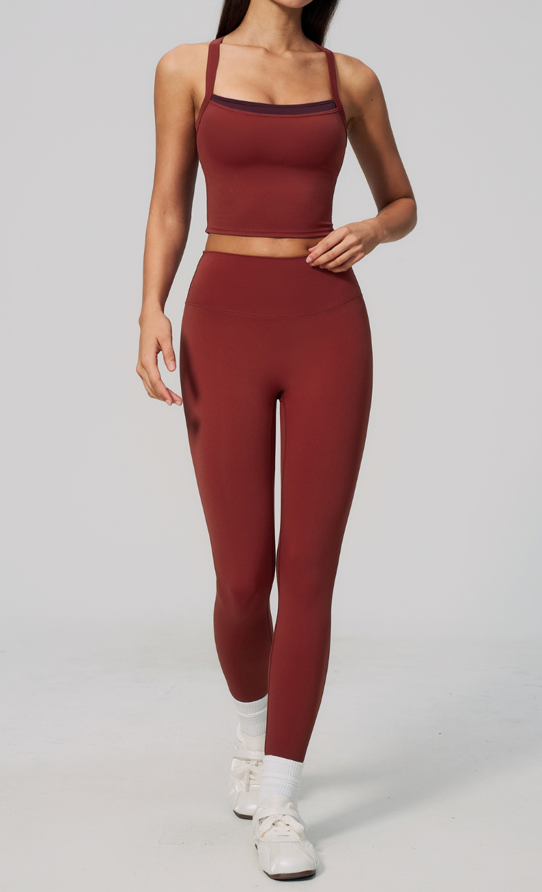 Darcy Contrast Trim Cross Back Leggings Workout Set