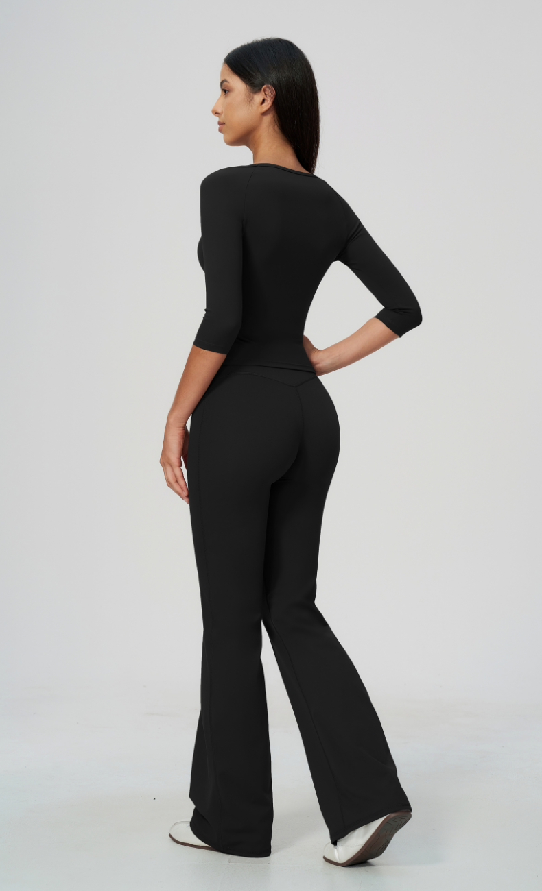 Dolce Scoop Neck 3/4 Sleeve Flare Leggings Workout Set
