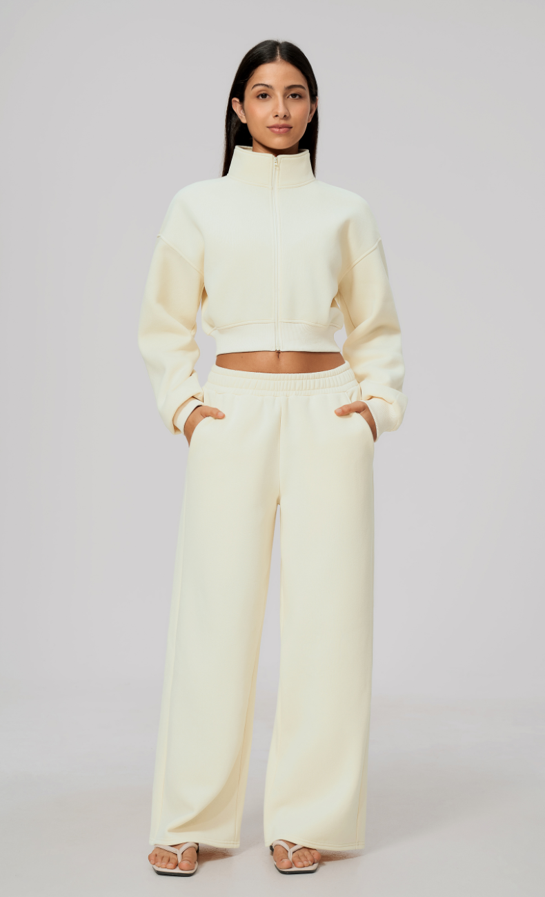 Hailey Cotton Blend Cropped Jacket & Wide Leg Sweatpants Set
