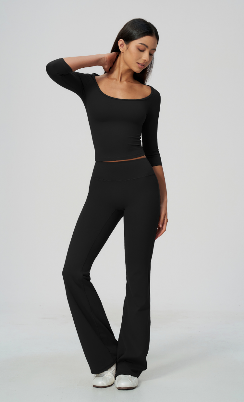 Dolce Scoop Neck 3/4 Sleeve Flare Leggings Workout Set
