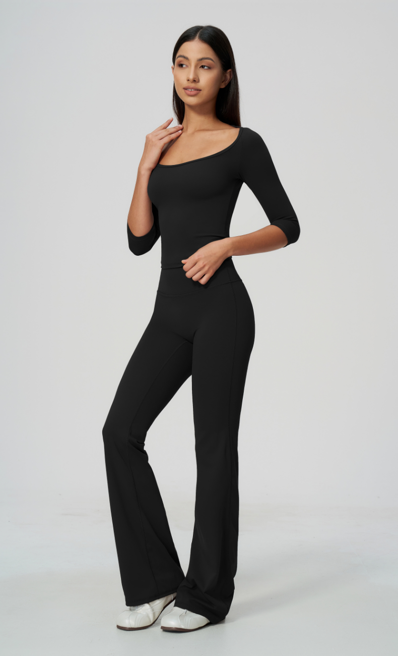 Dolce Scoop Neck 3/4 Sleeve Flare Leggings Workout Set