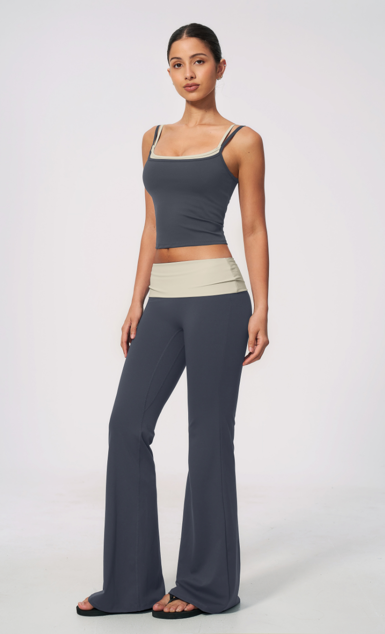 Mary Layered Cami Foldover Flare Leggings Workout Set
