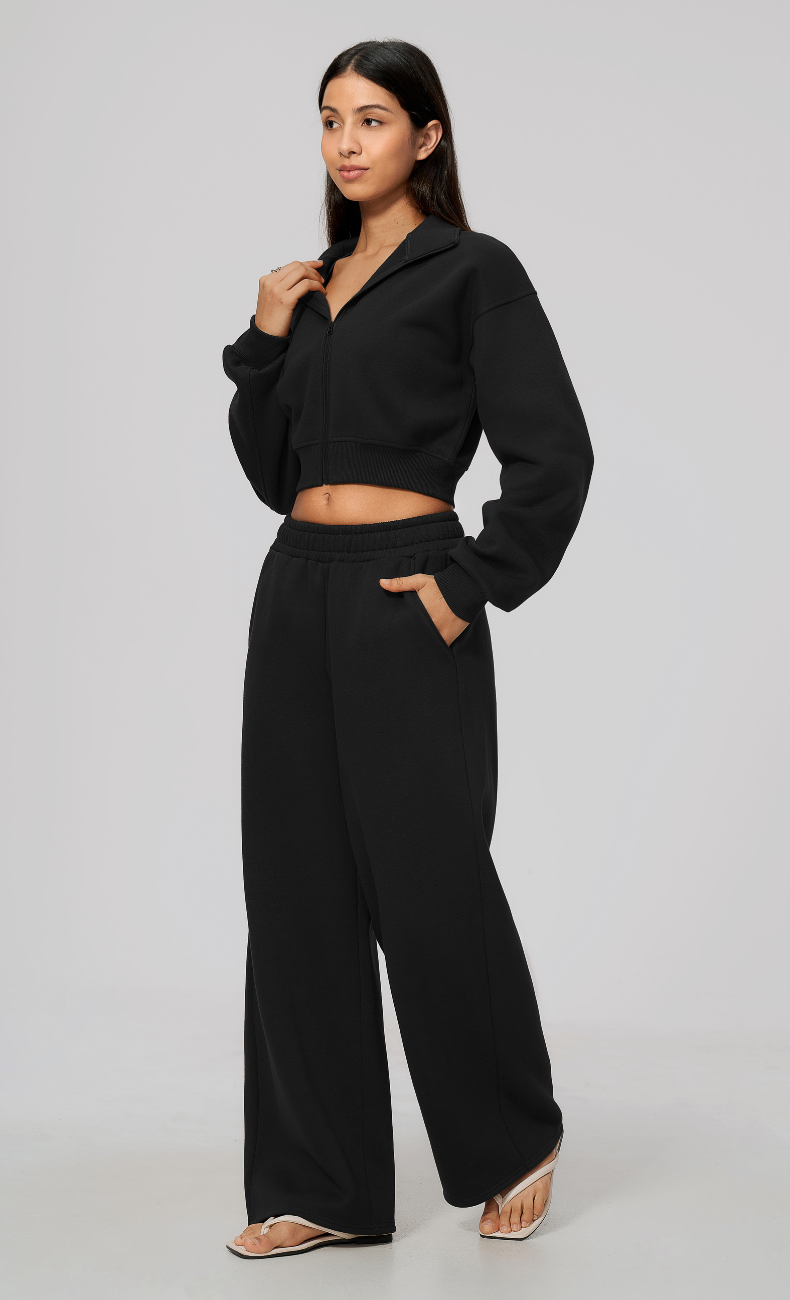 Hailey Cotton Blend Cropped Jacket & Wide Leg Sweatpants Set