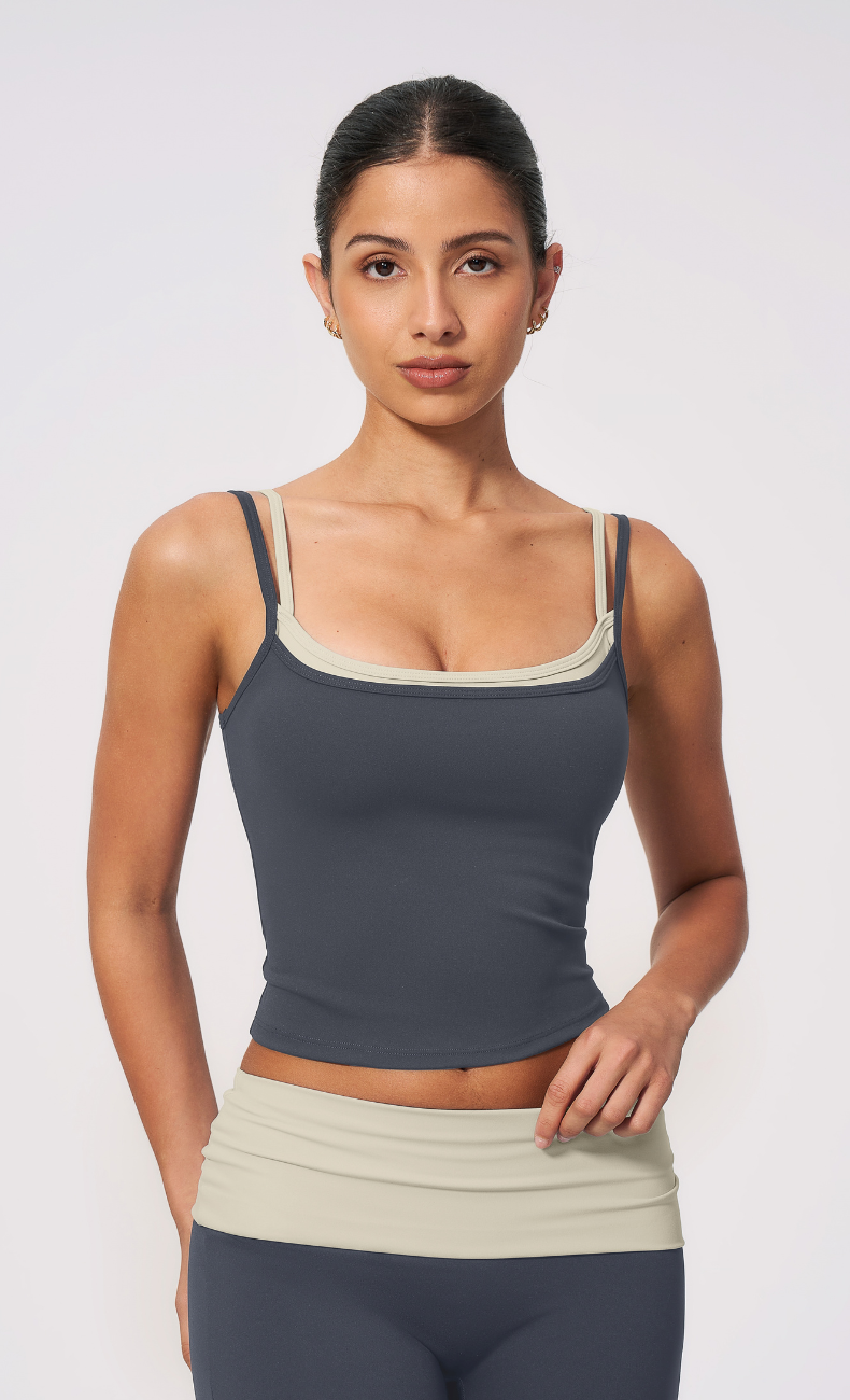 Mary Layered Cami Foldover Flare Leggings Workout Set