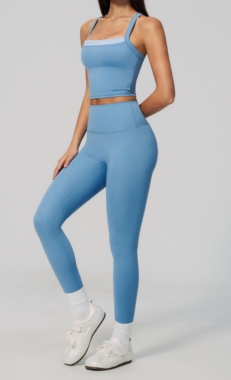 Darcy Contrast Trim Cross Back Leggings Workout Set