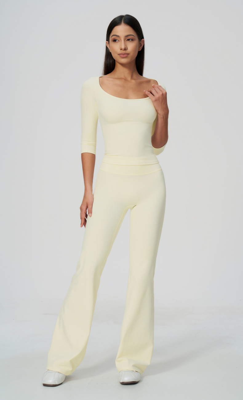 Dolce Scoop Neck 3/4 Sleeve Flare Leggings Workout Set