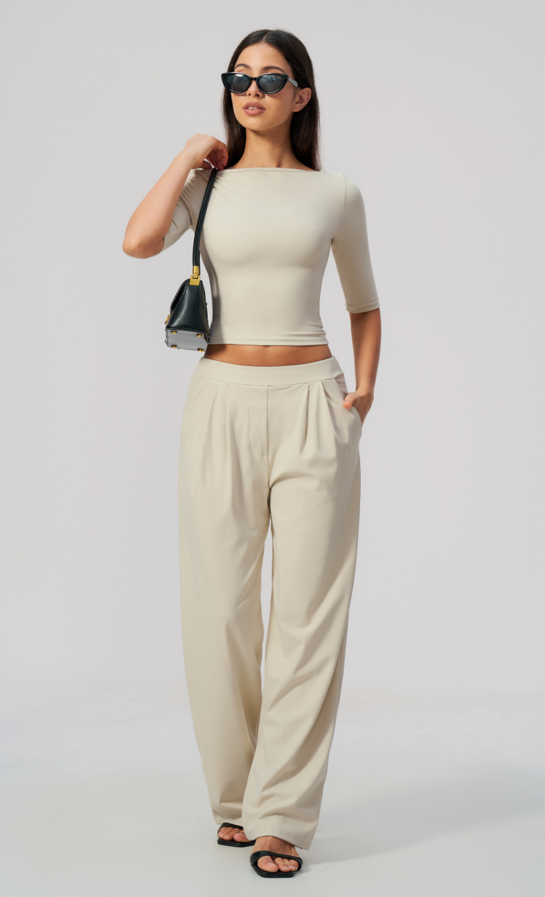 Taylor Boat Neck Pleated Wide Leg Pants Set