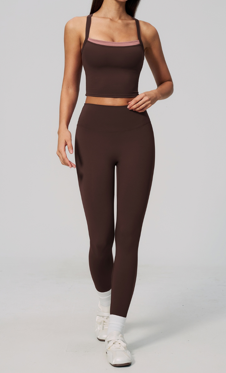 Darcy Contrast Trim Cross Back Leggings Workout Set